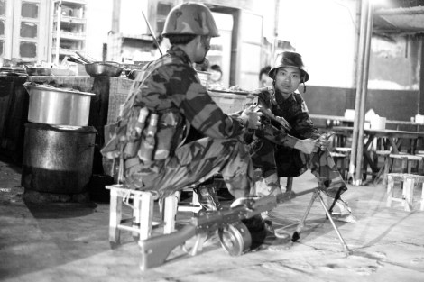 KIA soldiers at the local restaurant in Laiza, the rebel's capital near the Kachin (Northern Burma)-China border. (Photo © Lee Yu Kyung 2013) 