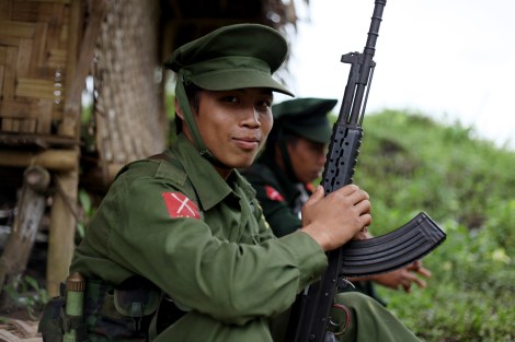 KIA soldiers near Laiza. Kachin Independence Army is military wing of Kachine Independence Organization which has been fighting for great autonomy since 1961. KIA has been engaging in battle with government troops since 2011 June as 14 years old ceasefire agreement broke down. (Photo © Lee Yu Kyung)